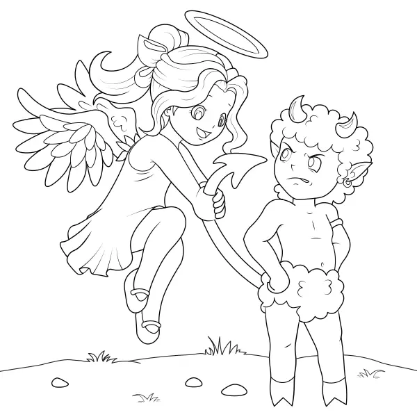 Un ange provoque le diable | Coloriages en ligne pour enfants