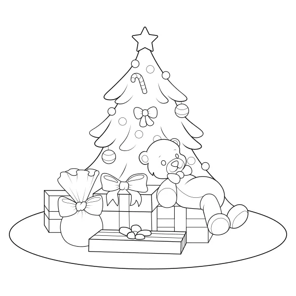Le sapin de Noël et les cadeaux | Coloriages en ligne pour enfants