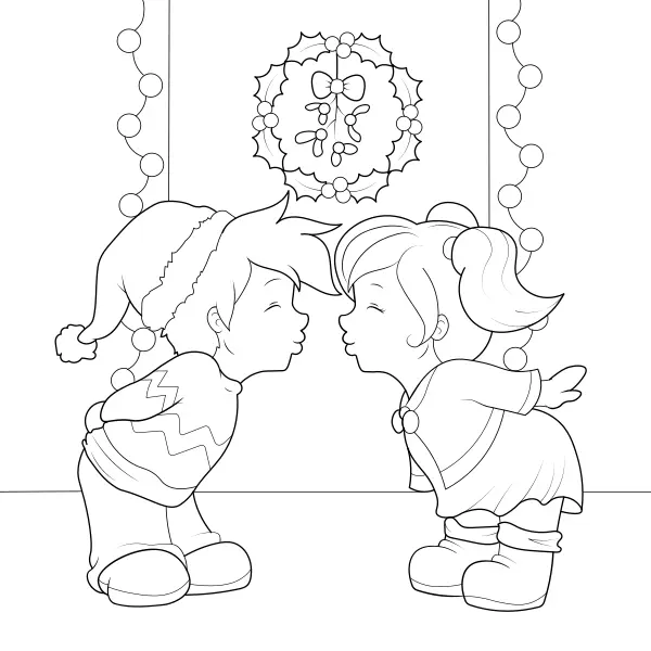 Un baiser sous le houx | Coloriages en ligne pour enfants