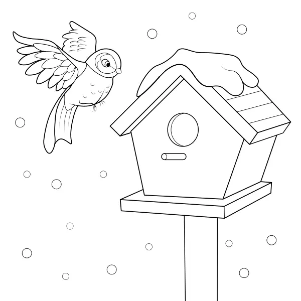 Nichoir avec un oiseau | Coloriages en ligne pour enfants