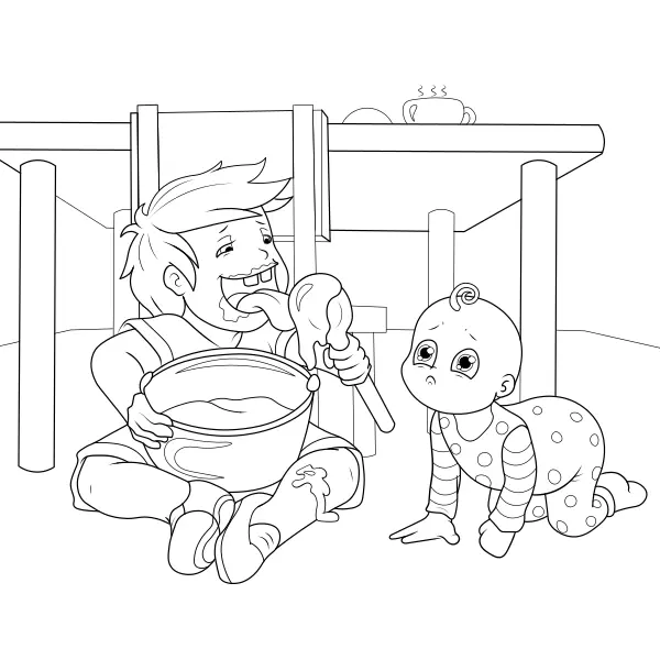 Un garçon lèche une louche | Coloriages en ligne pour enfants