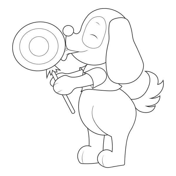 Un chien avec une sucette | Coloriages en ligne pour enfants