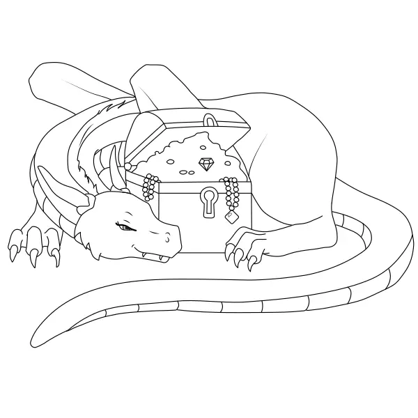 Le dragon et son trésor | Coloriages en ligne pour enfants