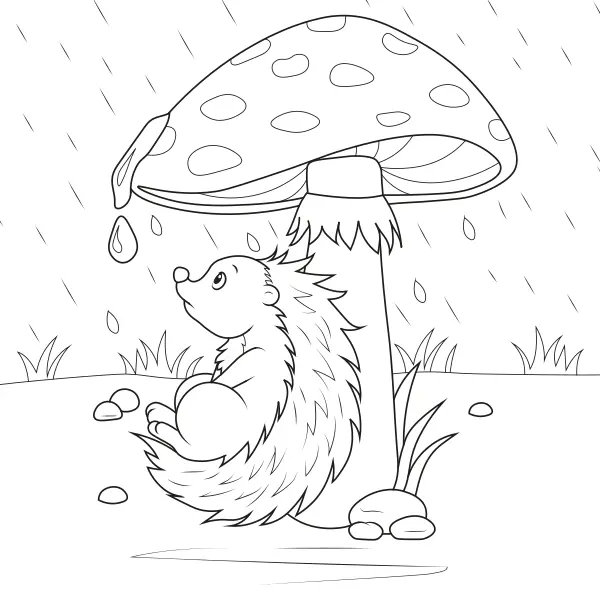 Un hérisson sous un champignon | Coloriages en ligne pour enfants