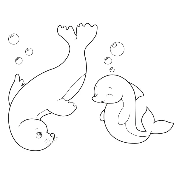 Le phoque et le dauphin | Coloriages en ligne pour enfants
