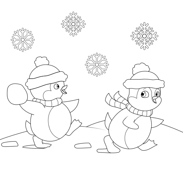 Une bataille de boules de pingouin | Coloriages en ligne pour enfants