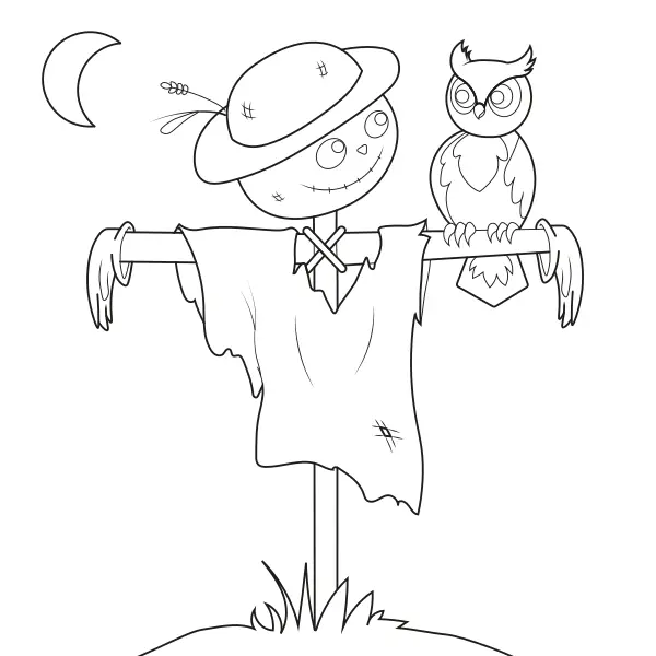 L’épouvantail et la chouette | Coloriages en ligne pour enfants