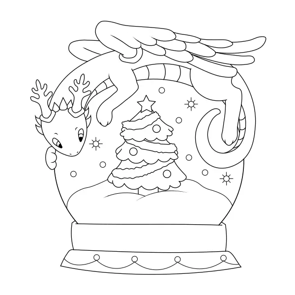 Un dragon sur une boule de Noël | Coloriages en ligne pour enfants