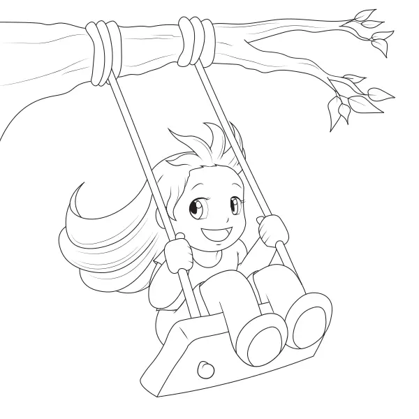Une fille sur une balançoire | Coloriages en ligne pour enfants