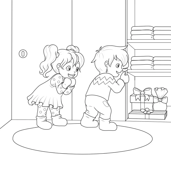 Les enfants ont trouvé des cadeaux | Coloriages en ligne pour enfants