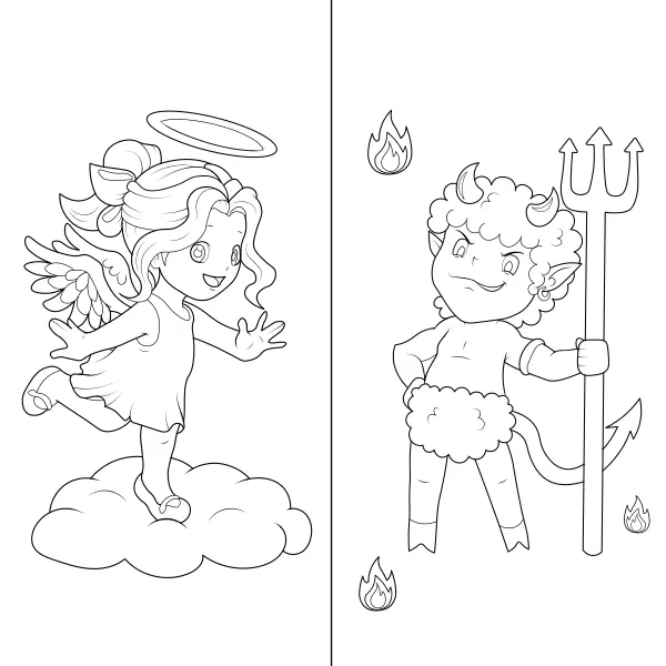 Un ange et un diablotin | Coloriages en ligne pour enfants