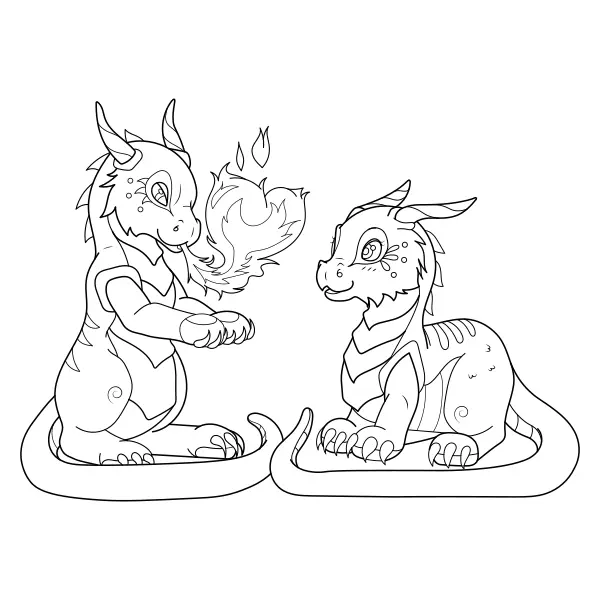 Les dragons amoureux | Coloriages en ligne pour enfants