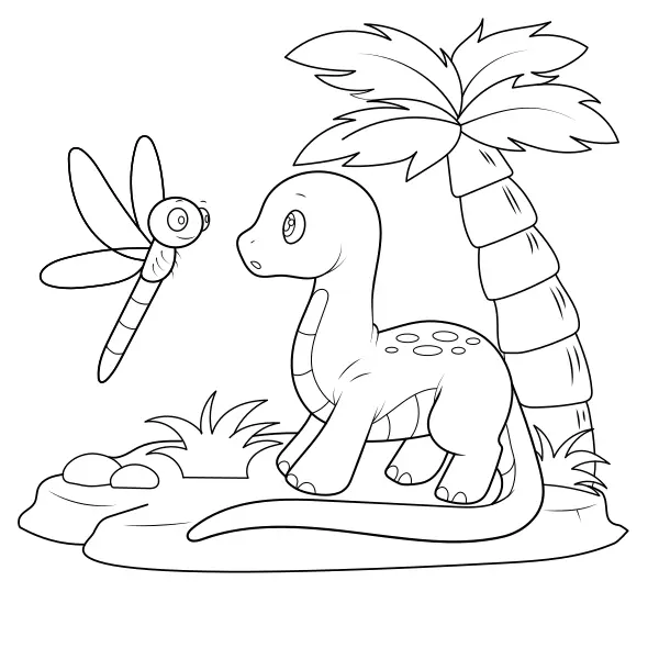 Dinosaure – Diplodocus et libellule | Coloriages en ligne pour enfants