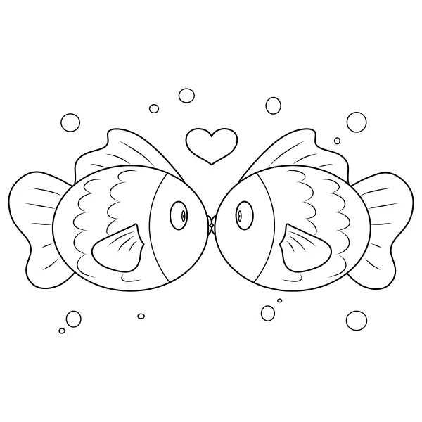 Des poissons amoureux | Coloriages en ligne pour enfants