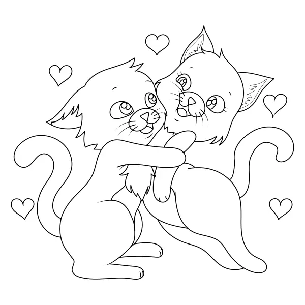 Des chats amoureux | Coloriages en ligne pour enfants