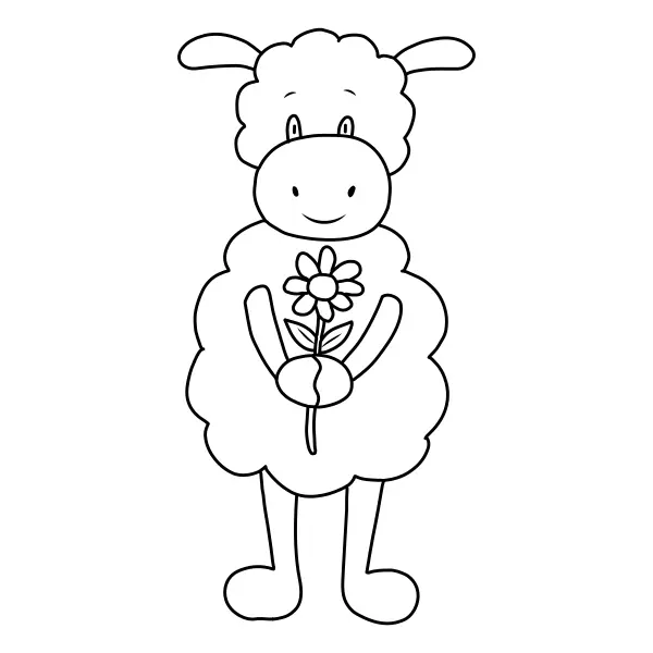 Un petit mouton avec une fleur | Coloriages en ligne pour enfants