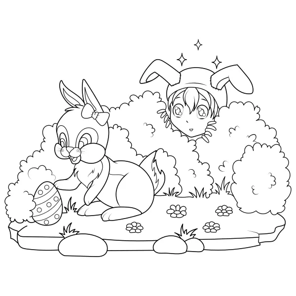 Le lapin de Pâques cache des œufs | Coloriages en ligne pour enfants
