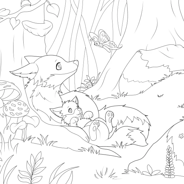 Les renards dans la forêt | Coloriages en ligne pour enfants