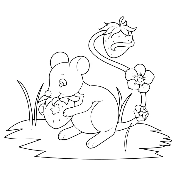 Une souris à la fraise | Coloriages en ligne pour enfants