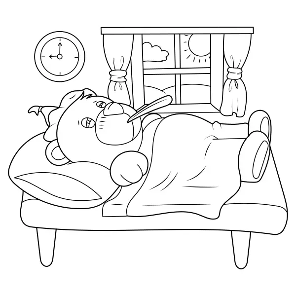 Un petit ours qui a de la fièvre | Coloriages en ligne pour enfants