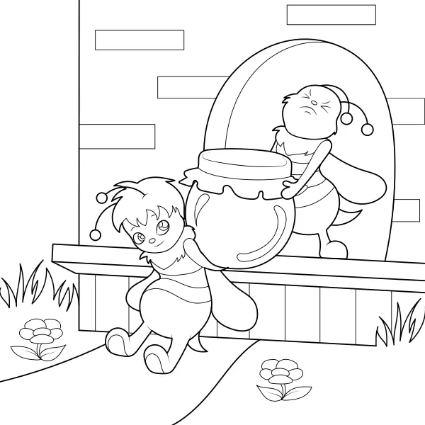 Des abeilles avec du miel | Coloriages en ligne pour enfants