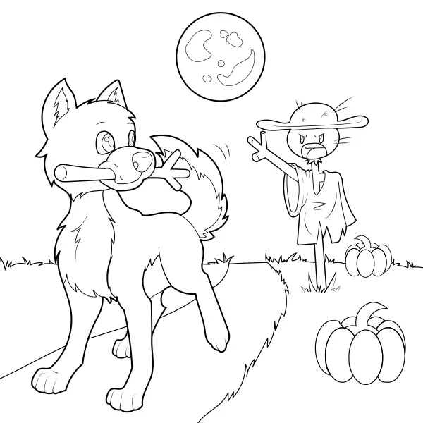Le chien et l’épouvantail | Coloriages en ligne pour enfants