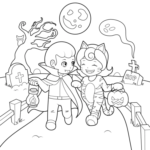 Les enfants à Halloween | Coloriages en ligne pour enfants
