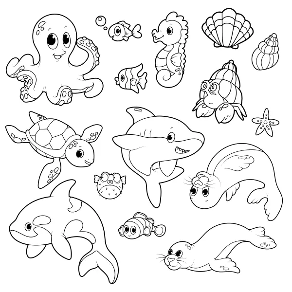 Animaux marins | Coloriages en ligne pour enfants