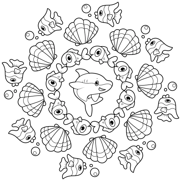 La mandala du requin | Coloriages en ligne pour enfants