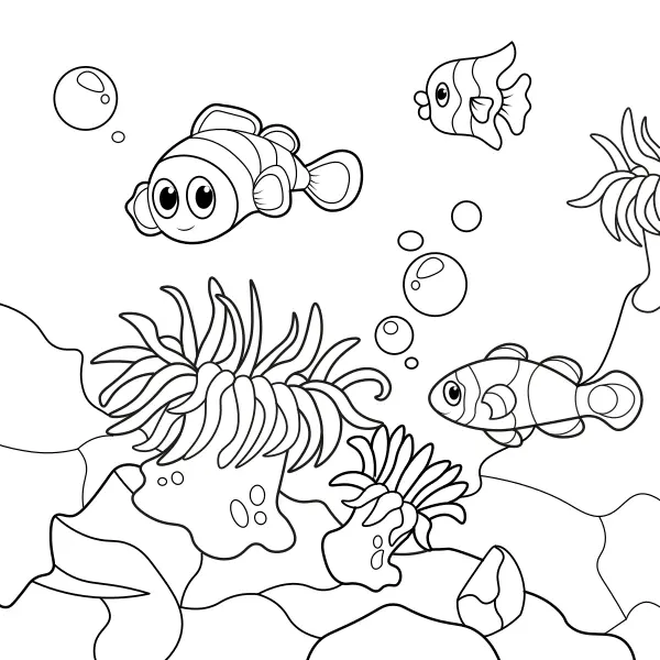 Le poisson-clown et l’anémone de mer | Coloriages en ligne pour enfants