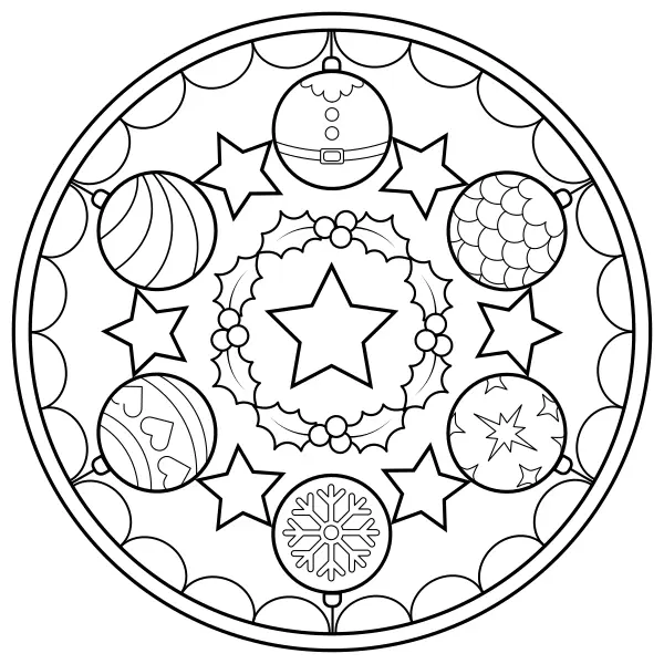 Mandala avec des boules de Noël | Coloriages en ligne pour enfants