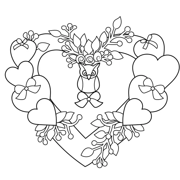 Décoration en forme de cœur avec une chouette | Coloriages en ligne pour enfants