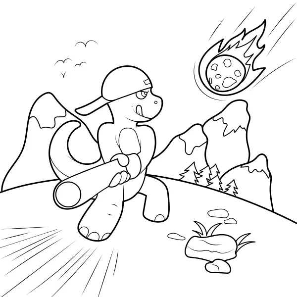 Un dinosaure joue au baseball | Coloriages en ligne pour enfants