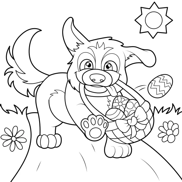 Le chien porte des œufs de Pâques | Coloriages en ligne pour enfants
