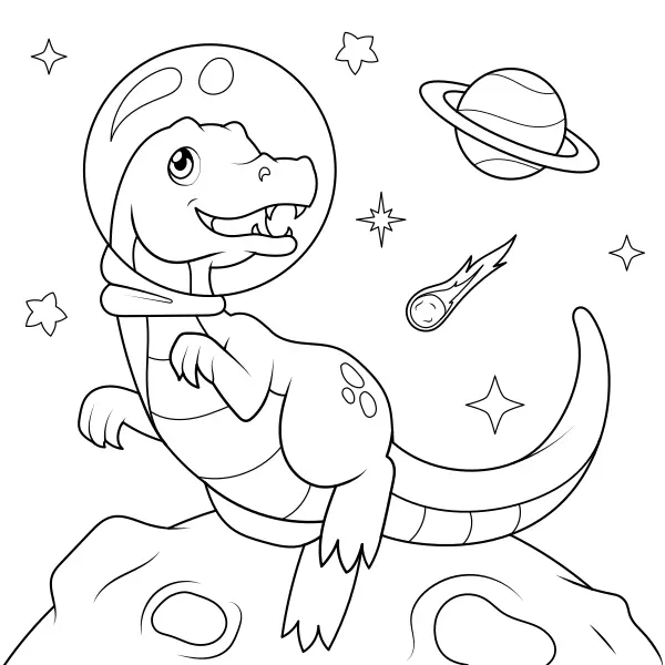 Un dinosaure dans l’espace | Coloriages en ligne pour enfants