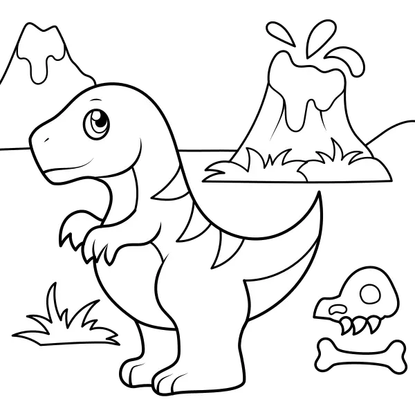Le dinosaure et le volcan | Coloriages en ligne pour enfants