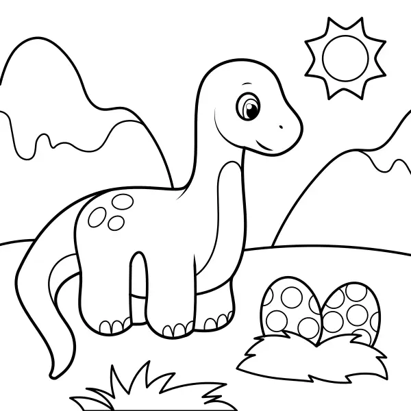 Un dinosaure veille sur ses œufs | Coloriages en ligne pour enfants