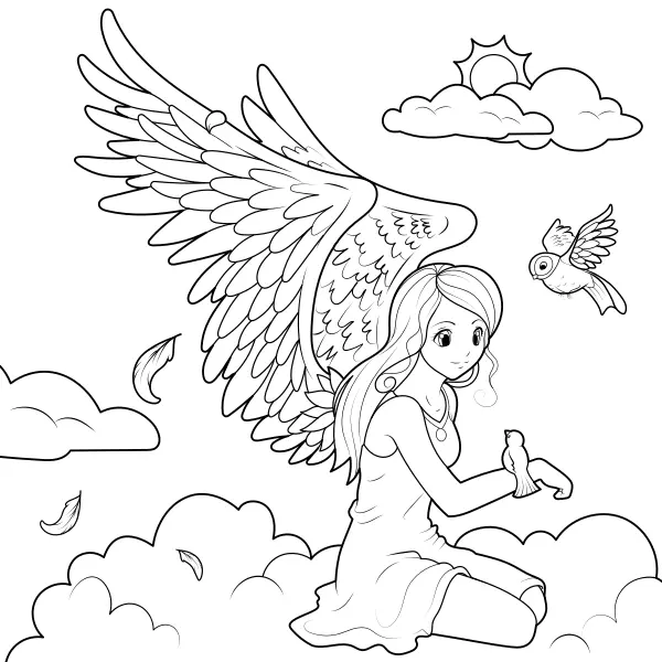 Un ange dans les nuages | Coloriages en ligne pour enfants