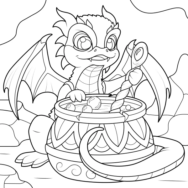 Le dragon prépare un élixir | Coloriages en ligne pour enfants