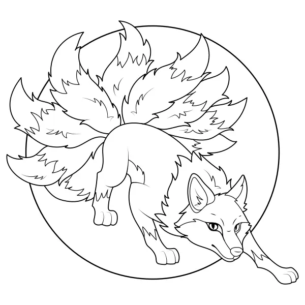 Le renard aux neuf queues | Coloriages en ligne pour enfants