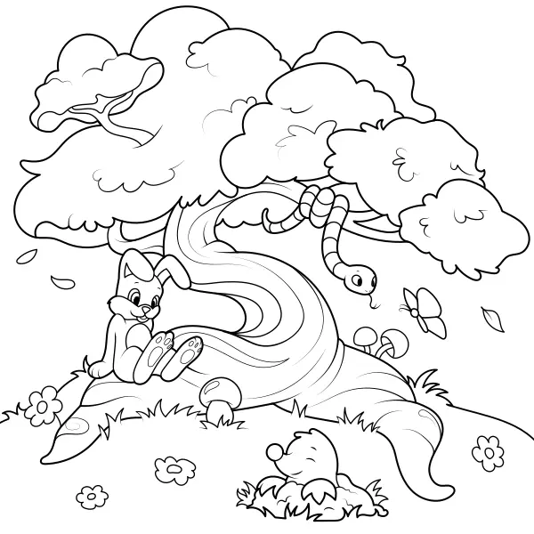 Les animaux sous l’arbre | Coloriages en ligne pour enfants