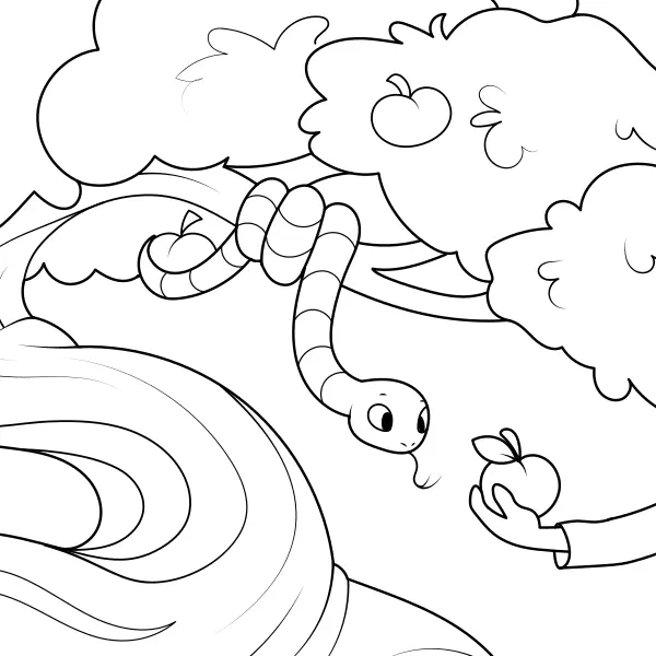 Le serpent tend une pomme | Coloriages en ligne pour enfants