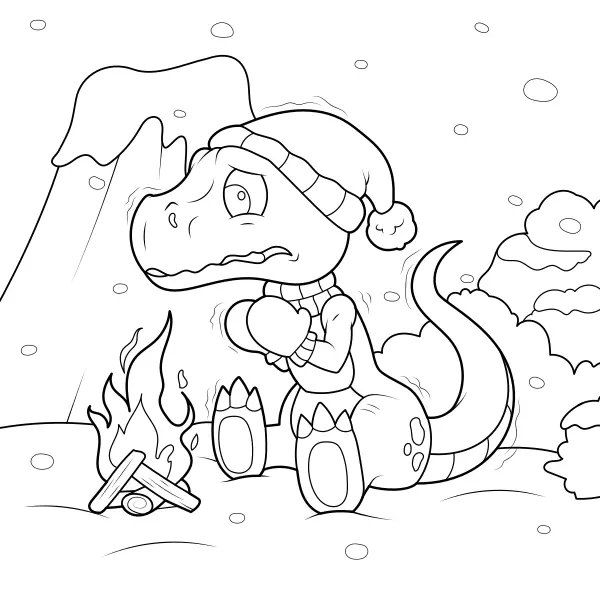 Un dinosaure près d’un feu | Coloriages en ligne pour enfants