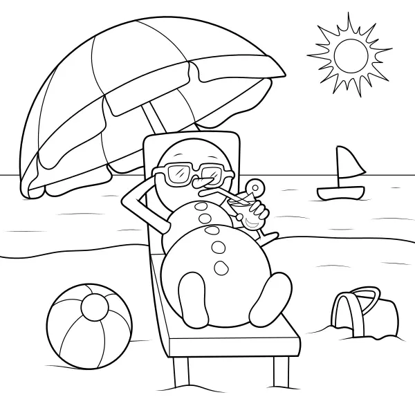 Un bonhomme de neige sur la plage | Coloriages en ligne pour enfants
