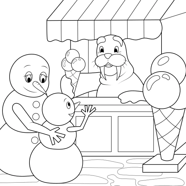 Les bonhommes de neige achètent des glaces | Coloriages en ligne pour enfants