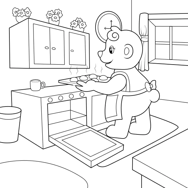 L’ours prépare des gâteaux | Coloriages en ligne pour enfants