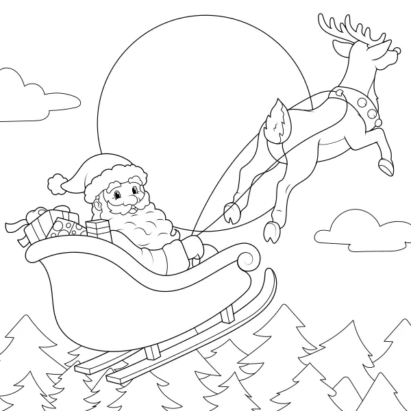 Le Père Noël et ses rennes | Coloriages en ligne pour enfants