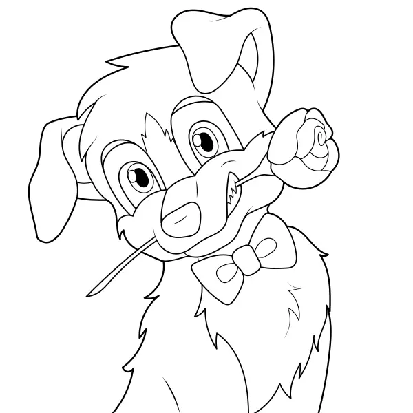 Un chien avec une rose | Coloriages en ligne pour enfants