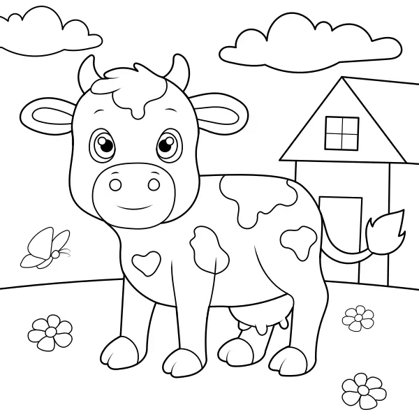 Une vache dans un pré | Coloriages en ligne pour enfants