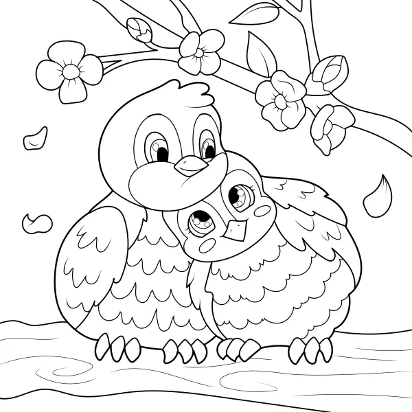 Des oiseaux sur une branche | Coloriages en ligne pour enfants